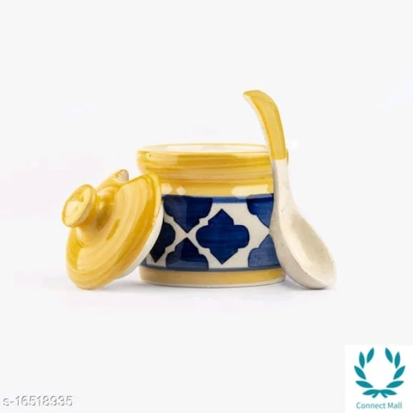 Pickle Jar| Achar Barni with Lid Spoon and Tray - Yellow